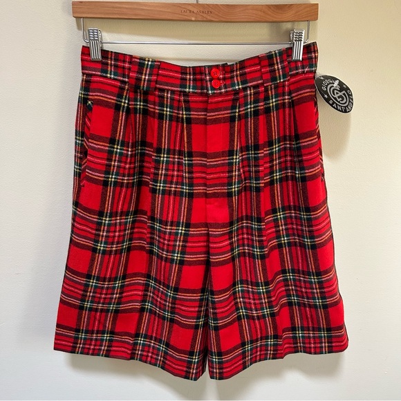 Giorgio Sant’Angelo~ new ~ Red Plaid Wool High Waist Wide Leg Shorts size 10-12* - Picture 1 of 15